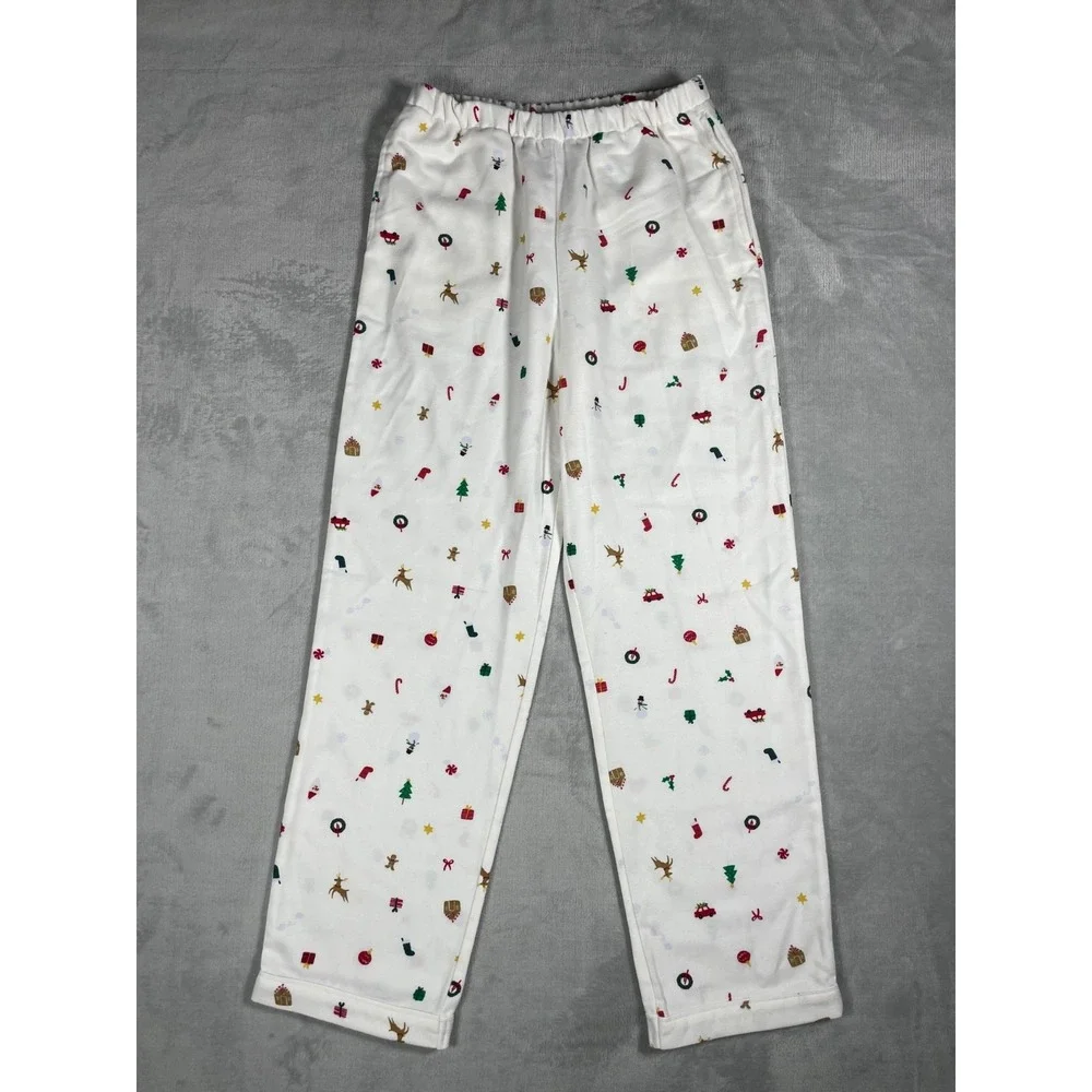Quince Pajama Set Kids 12 White Christmas Holiday Print Button Up Sleepwear